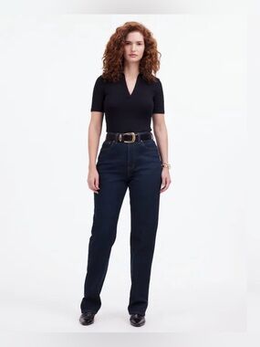 Madewell Curvy ‘90s Straight Leg Jeans Size 32P Dark Wash Classic High Waist